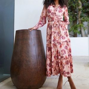 Miss Los Angeles Esmee Pink Floral Midi Dress Small